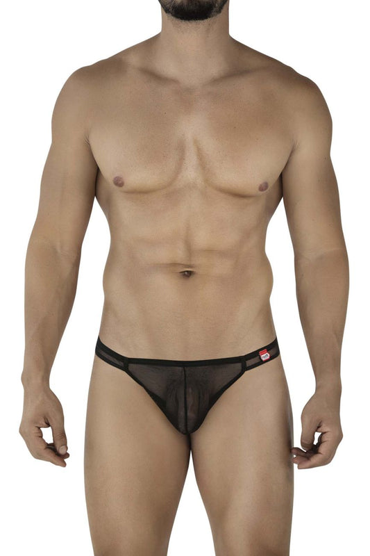 Black sheer mesh briefs with solid black waistband and red pikante logo tag from pikante pIK 2115 amusing thongs