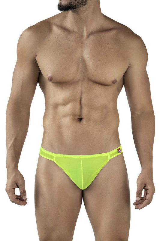 Bright neon green mesh briefs with a small logo on the sideband from pikante amusing thongs pik 2115 collection