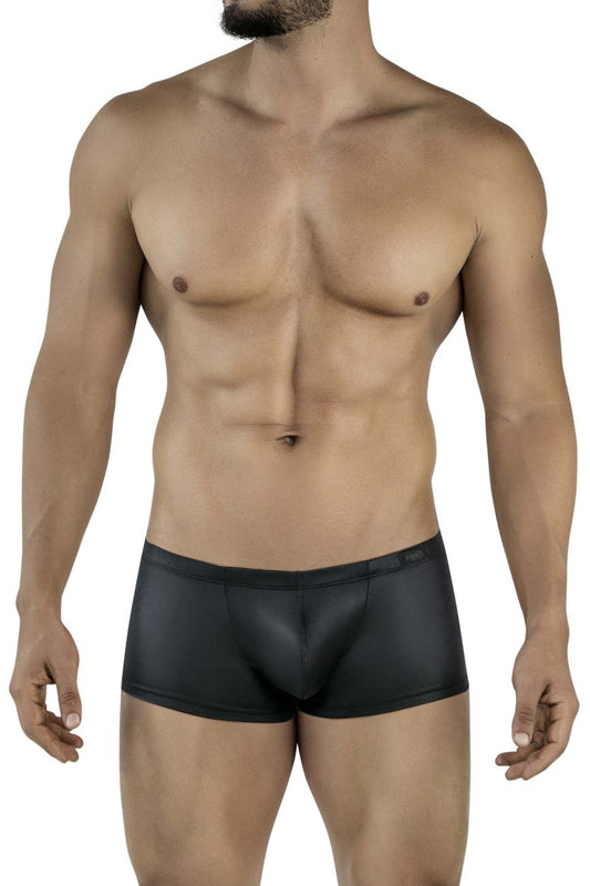 Black sleek form-fitting briefs with a smooth glossy finish pikante pik 2116 candy trunks color black front view
