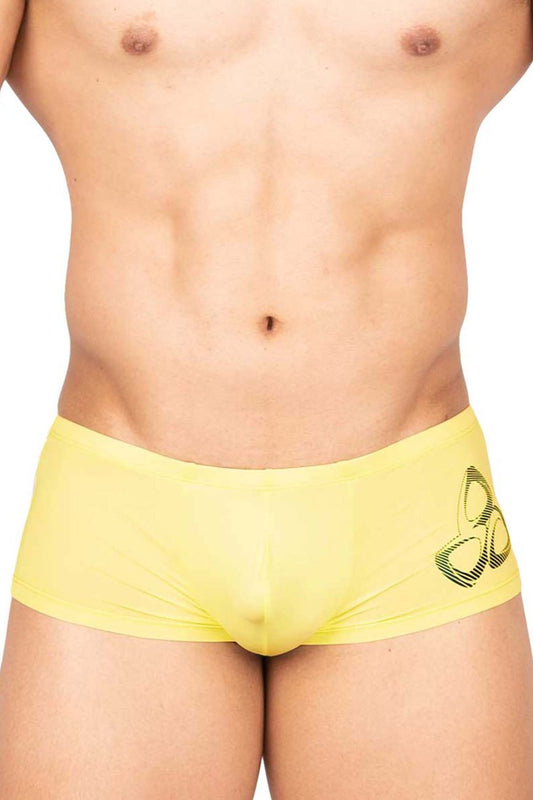 Bright yellow private structure brut4390 bare hipster briefs with black graphic design on the side