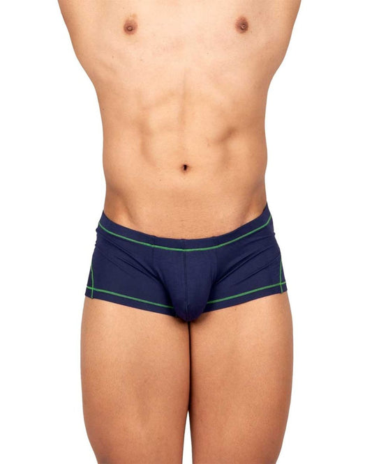 Navy blue swim trunks with green trim from Private Structure EPUS4570 Prime Elysian hipster color blue collection