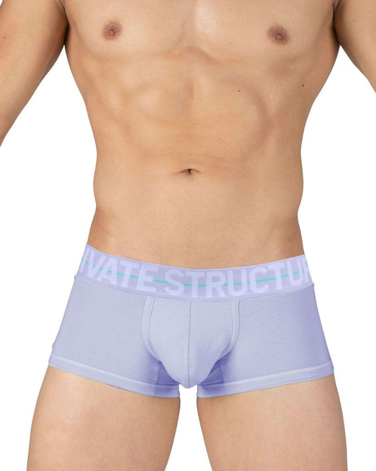 Light purple private structure moux4103 mo lite mid waist trunk boxer briefs with matching elastic waistband in lilac
