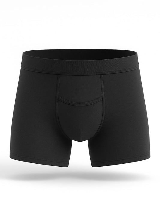 Black men’s boxer briefs with contoured pouch and elastic waistband in cotton purecomfort cotton trunk design