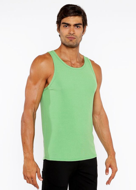 Light green rib modal tank sleeveless top with round neckline and straight hem for casual wear