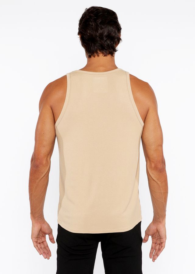 Beige rib modal tank featuring a simple fitted design sleeveless top perfect for layering or casual wear