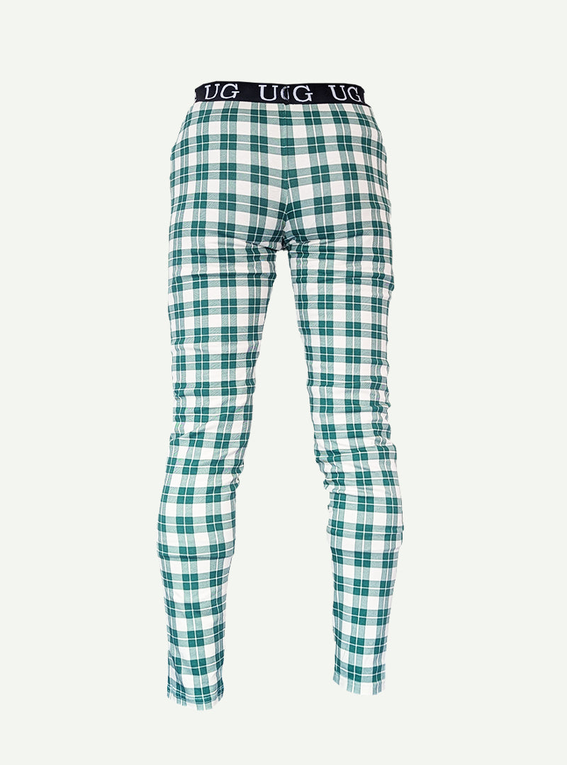 Green and white plaid ugg men’s relax leggings with black waistband featuring the brand logo