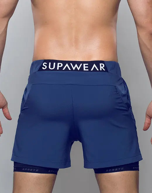 Navy blue spr max short supawear athletic shorts with branded waistband and inner lining for active wear