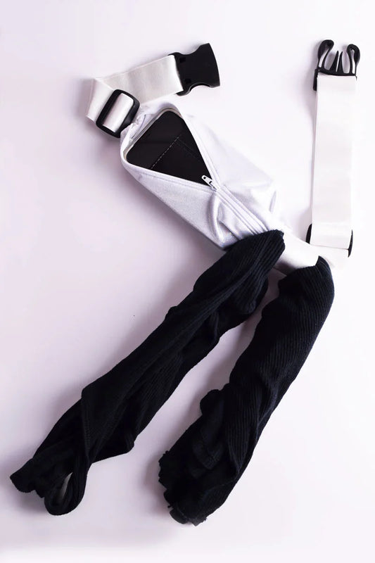 Ssb bag running belt white nylon fanny pack with black zipper and adjustable straps for secure fit