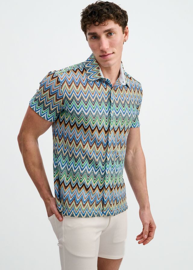 ST33LE Cheveron Open Knit Stretch Shirt - Cobalt/Sky