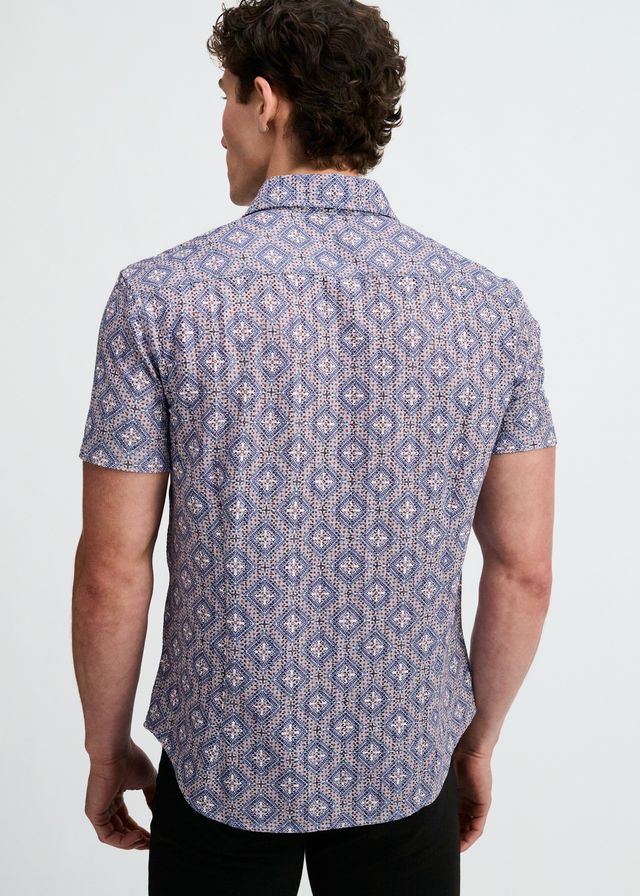 ST33LE Diamonds Print Open Knit Shirt - Blueberry/Petal