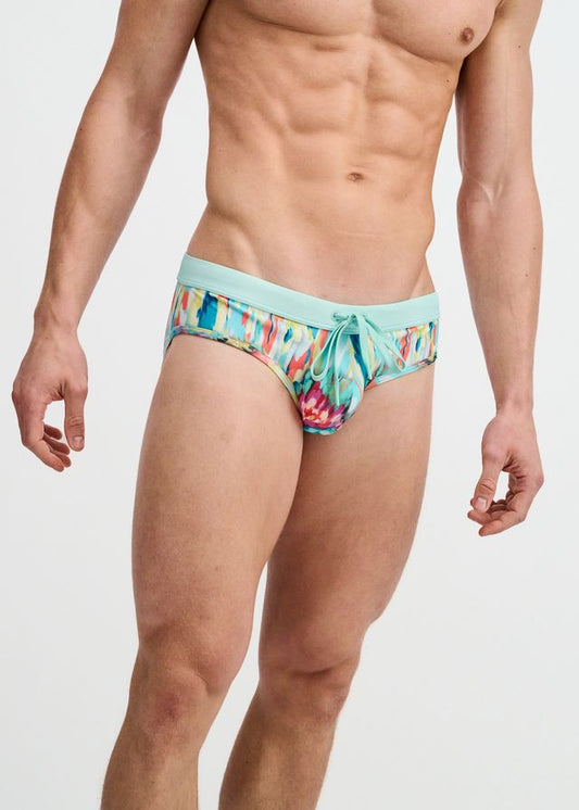 ST33LE Drips Print Swim Brief - Teal/Multi Drips