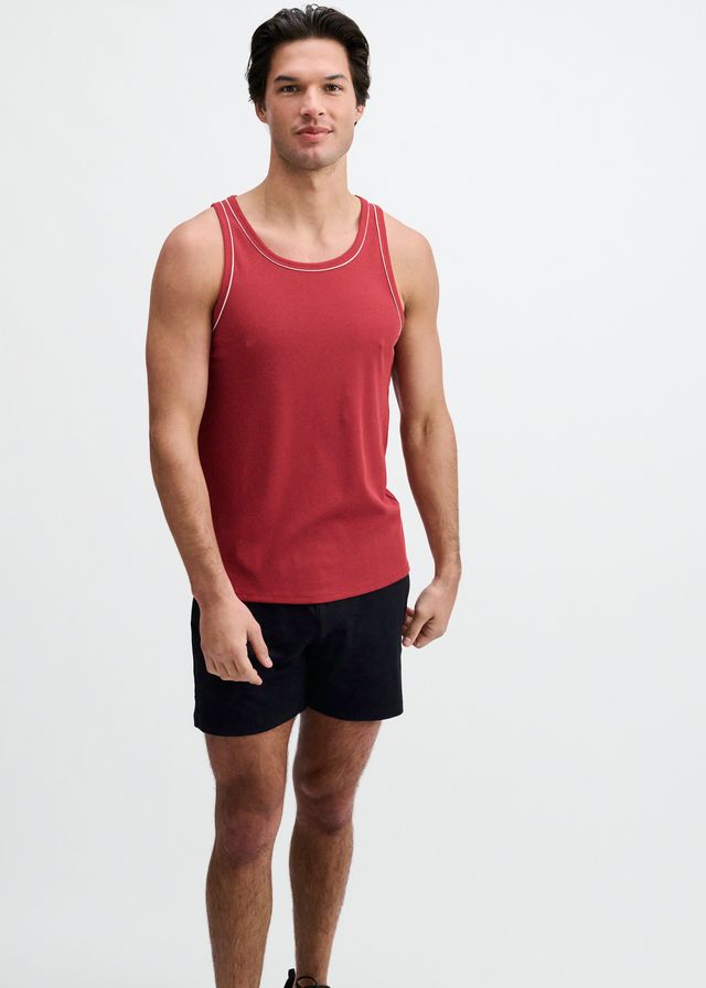 ST33LE Rib Stretch Ringer Tank W/ Piping Detail - Carmine/White