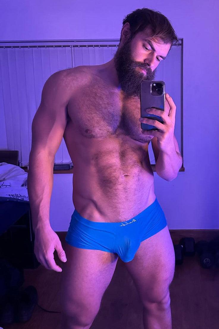 JJ Malibu Men's Come-Over Silky Seamless Boxer Briefs - Neon Blue