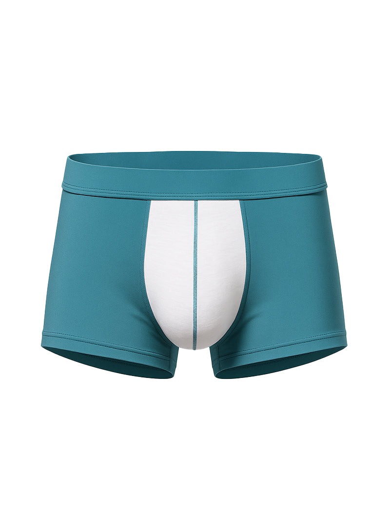 Teal and white soft stretch contrast trunk boxer briefs with central seam detail for comfortable everyday wear