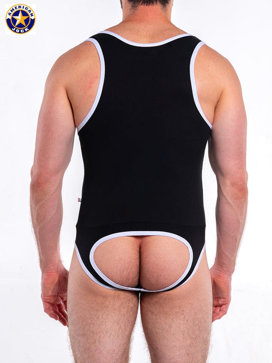 AMERICAN JOCK 8138 Men's Basics Jock Singlet - Black/White