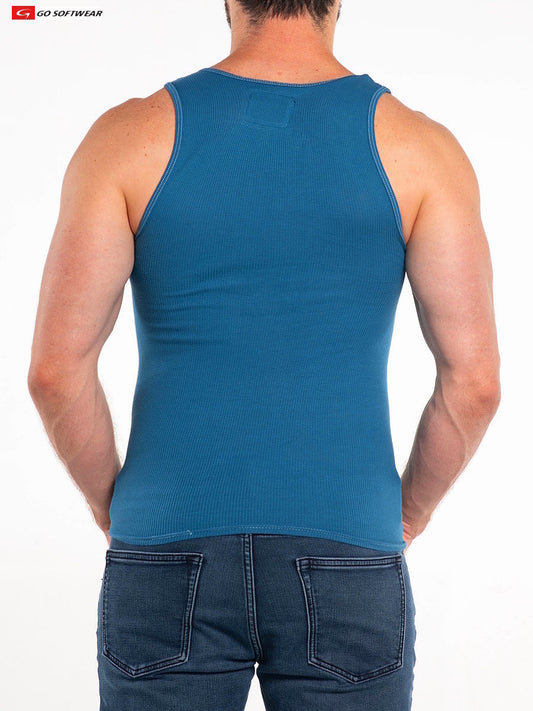 Débardeur côtelé pour homme Go Softwear 4615 So Cal - Bleu Lyon