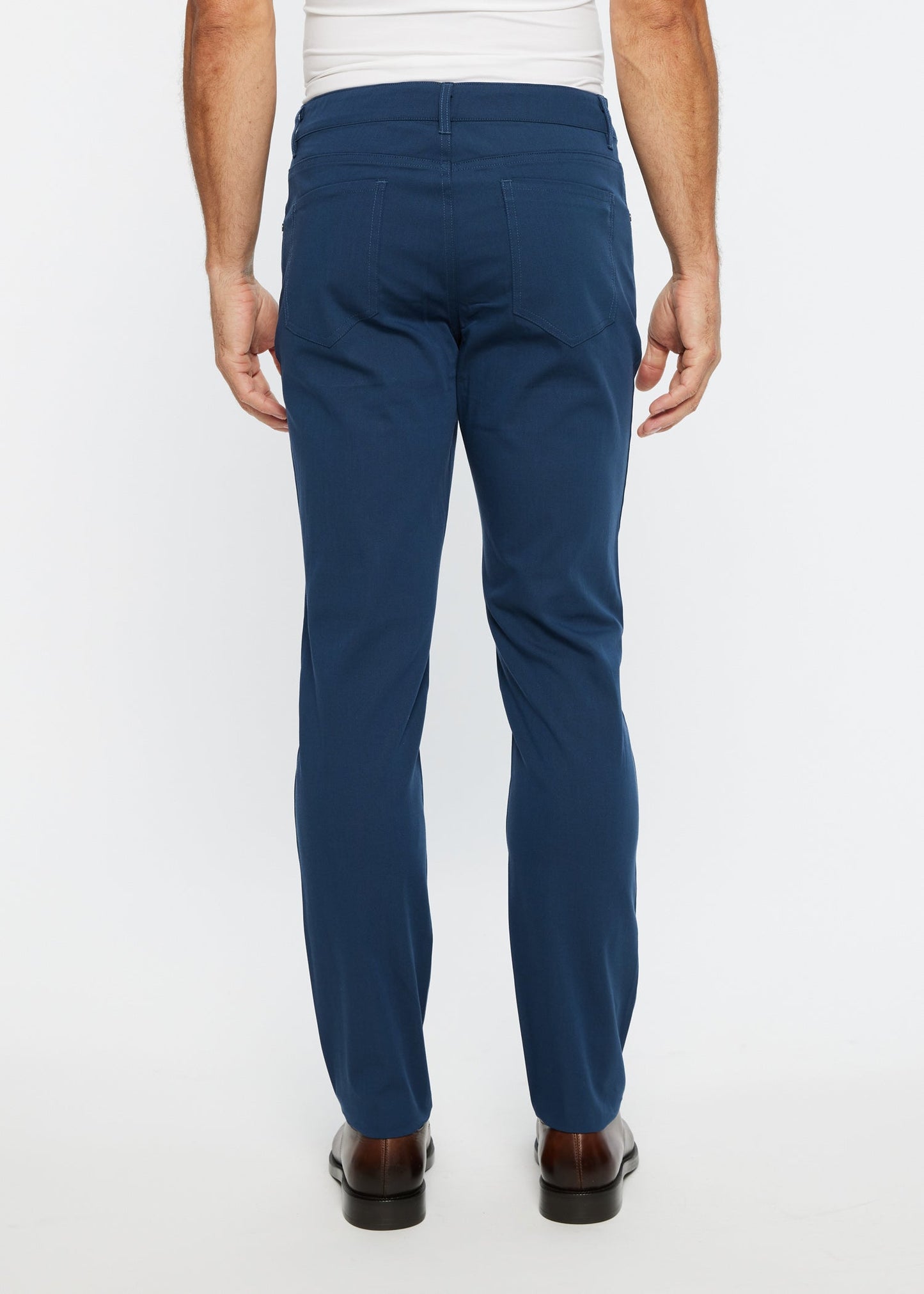 Navy blue slim-fit textured 5 pocket stretch woven chinos designed for comfort and style