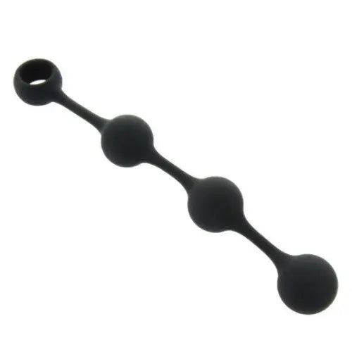 Black silicone anal chain with three graduated spheres and a pull ring.
