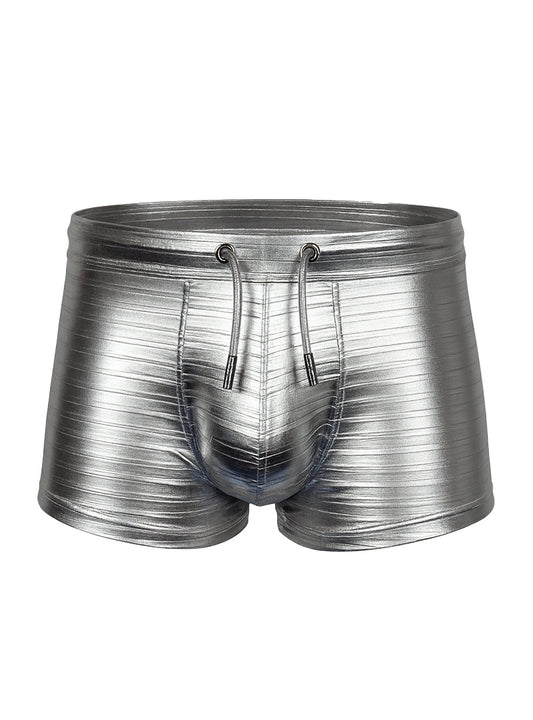 Tartarus metallic trunk shiny metallic silver swim trunks with ribbed texture and drawstring waistband