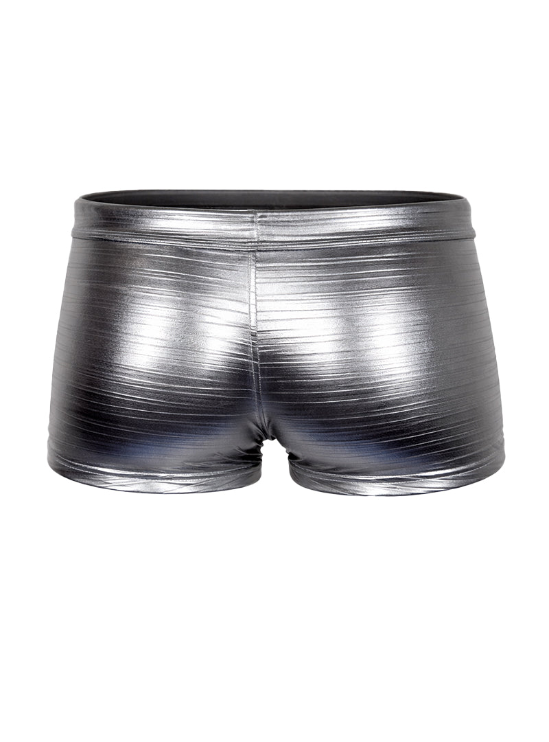 Tartarus metallic trunk shiny silver shorts with sleek reflective finish and subtle horizontal ribbing