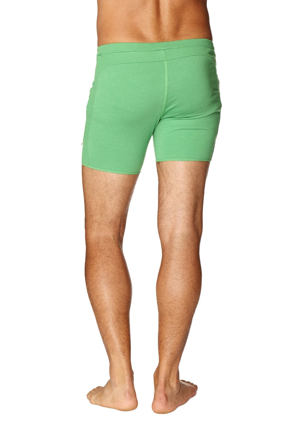 Transition yoga short bamboo green athletic shorts with snug fit elastic waistband made from bamboo fabric