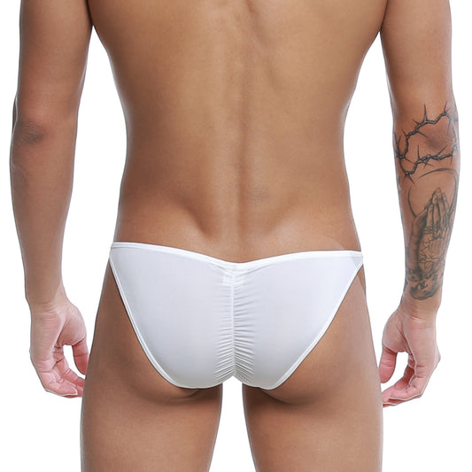 White form-fitting swim trunks with ruched back design from u-station me bikini u0032-100 collection