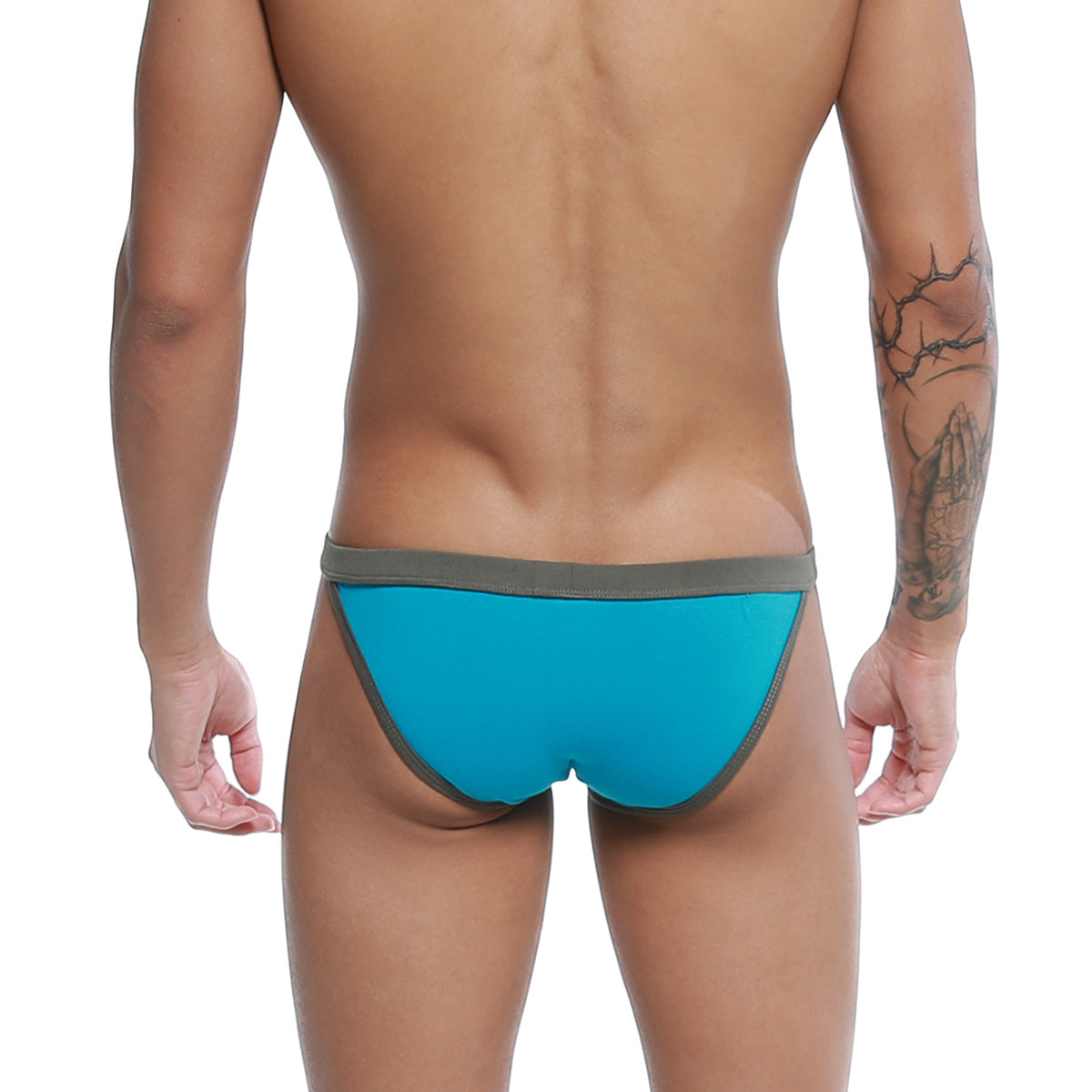 Bright blue u-station frisa bikini swim trunks with contrasting gray waistband ideal for swimming and beachwear