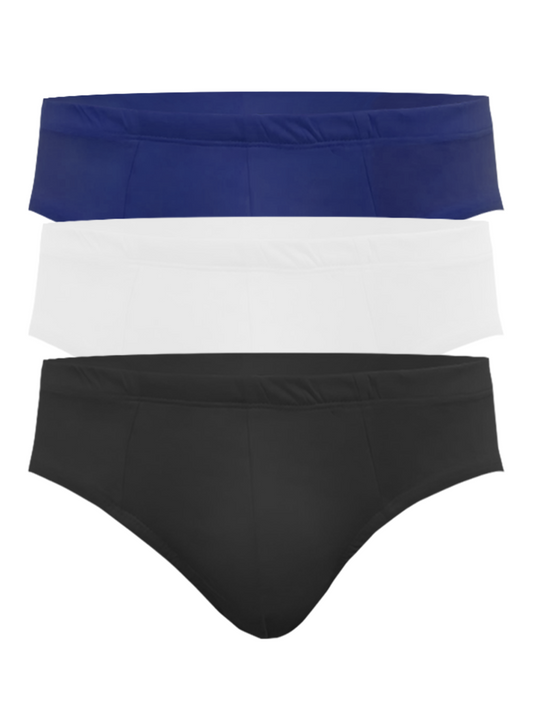 Set of three UG Contour Basic Briefs in solid navy white and black featuring soft breathable fabric for everyday comfort