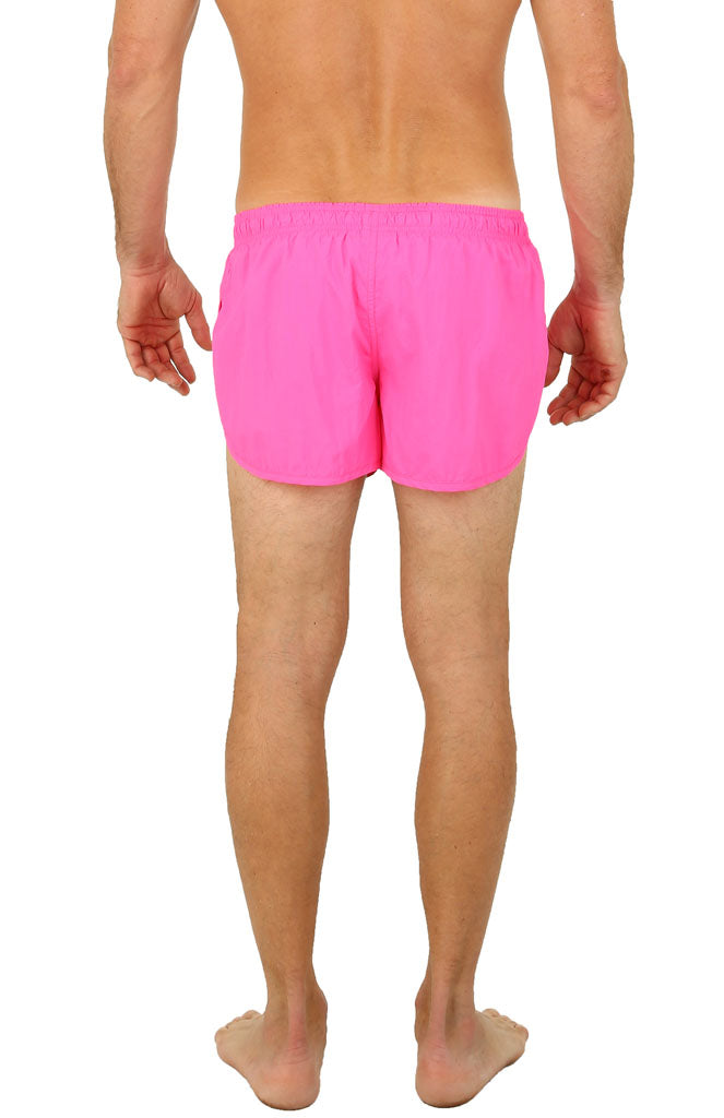 Bright pink uzzi running short swim trunks with simple elastic waistband for comfortable swimwear use