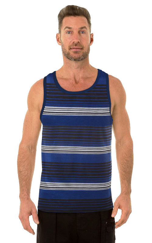 Uzzi tank top blue and gray striped sleeveless ribbed fabric with round neckline for casual wear
