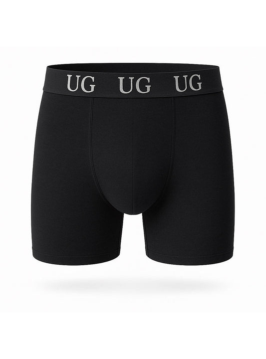 Black undergear cotton trunk boxer briefs with snug silver ug logo waistband for comfortable everyday wear