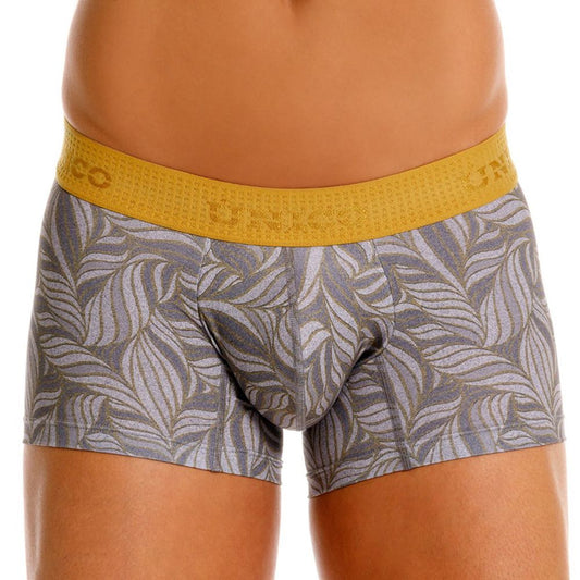 Gray Unico 25070100104 Caudal trunks boxer briefs with leaf pattern and yellow elastic waistband for daily wear