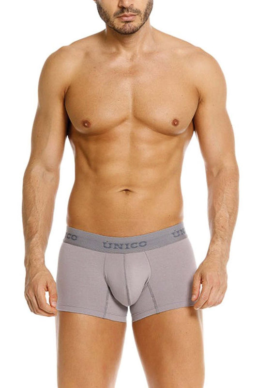 Gray unico men’s boxer briefs with contoured pouch and elastic waistband in ruano trunks color 59 gray