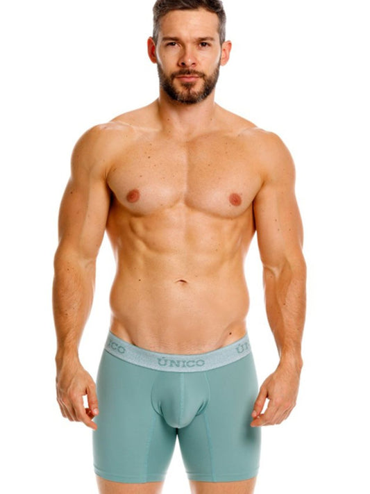 Teal unico ceramic boxer briefs with contoured pouch and elastic waistband in green color for men