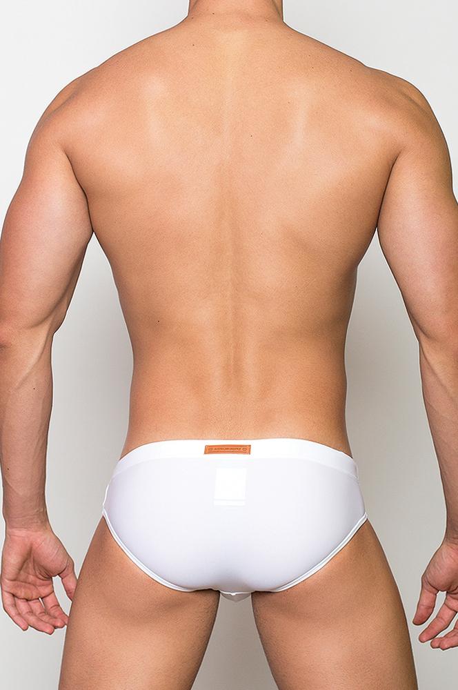 White v10 core bikini briefs with a small orange label on the waistband in soft breathable fabric