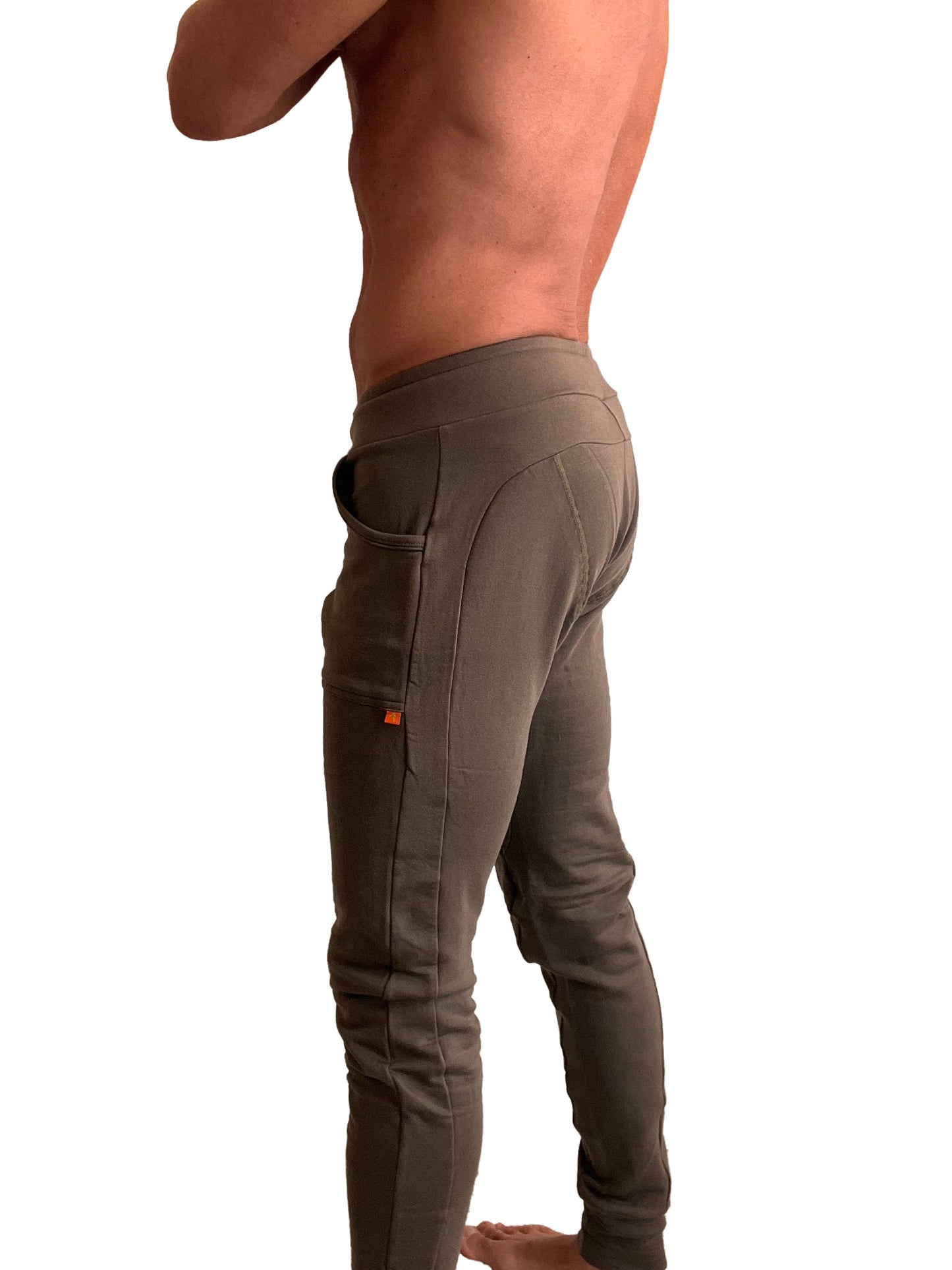 Winter edition army green luxury-fleece jogger pants with snug fit side pockets and long cuffs for yoga and athleisure