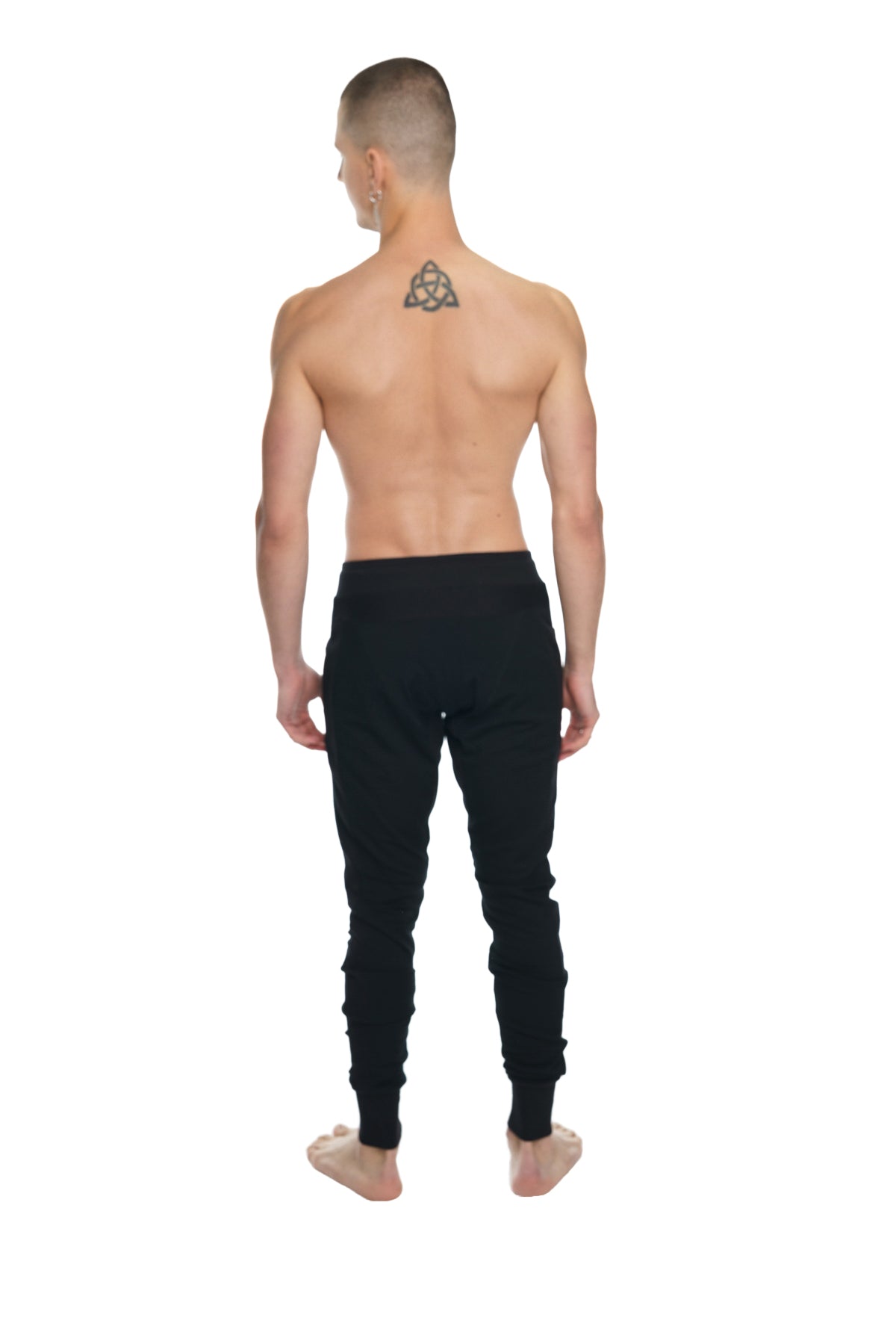 Black winter edition luxury-fleece long cuffed jogger and yoga sweat pants with sleek form-fitting modern design