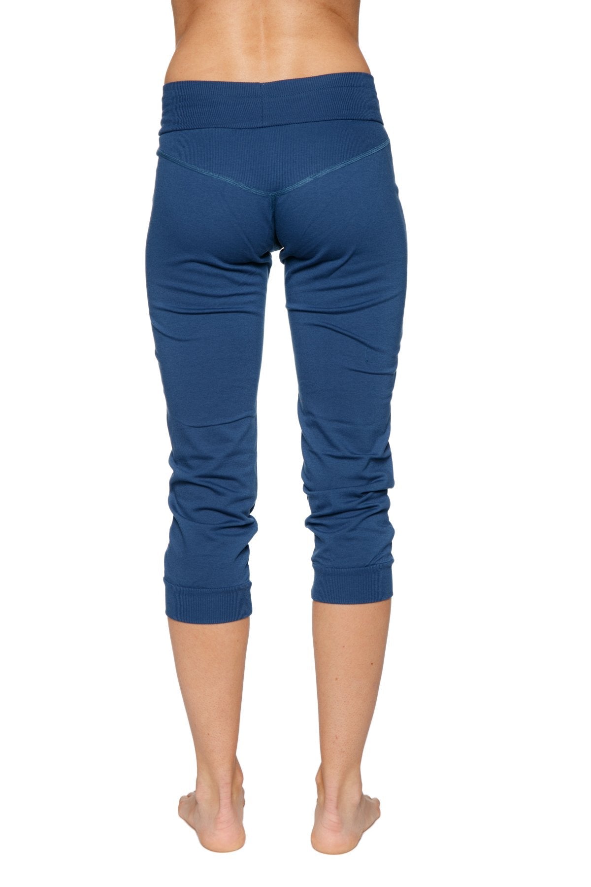 Women’s cuffed jogger yoga pant in solid royal blue with ribbed waistband and elastic cuffs for comfortable wear