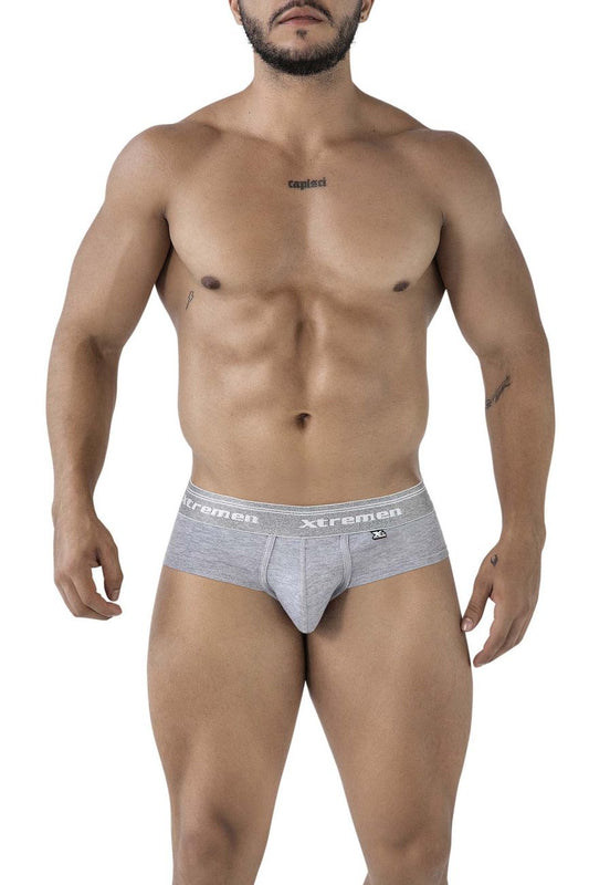 Gray cotton blend briefs with xtremen branding on the waistband in jasper gray color