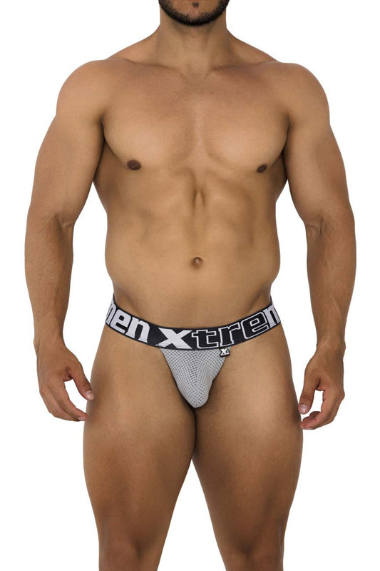 Gray mesh men xtreme 91184 briefs with black elastic waistband and white men xtreme logo for breathable support