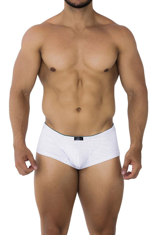 White xtremen 91199 jacquard trunks with black elastic waistband and small black brand tag on front side