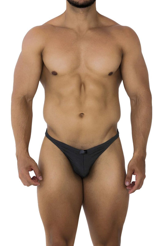 Black xtremen 91200 jacquard thongs with sleek form-fitting design and small front logo in gray color