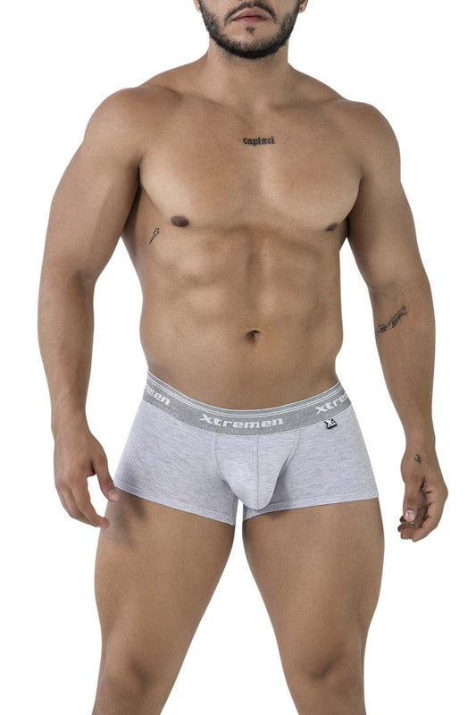 Xtremen 91205b cotton blend trunks in jasper gray with gray heathered cotton briefs and branded elastic waistband