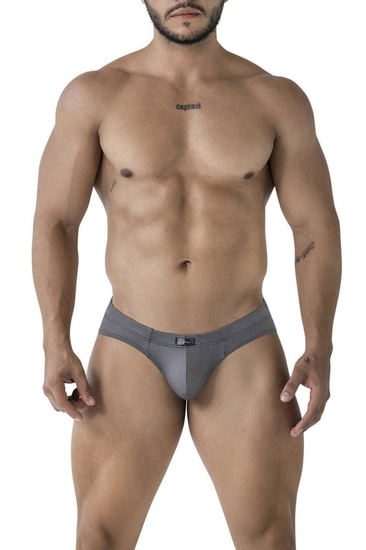 Gray xtremen 91207b microfiber briefs with form fitting design subtle elastic waistband and small front brand logo