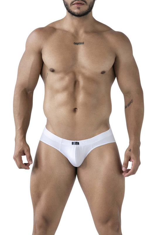 White xtremen 91207b microfiber briefs with sleek minimalist design and small black logo on the front