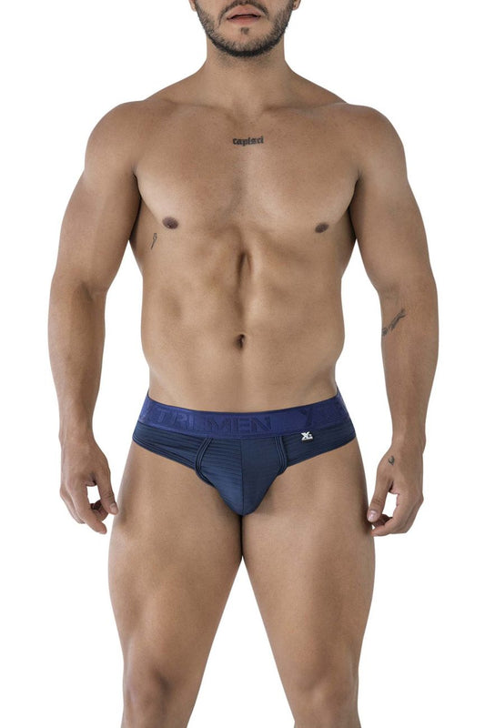 Navy blue Xtremen 91211B microfiber men’s briefs with darker navy waistband featuring brand name and logo