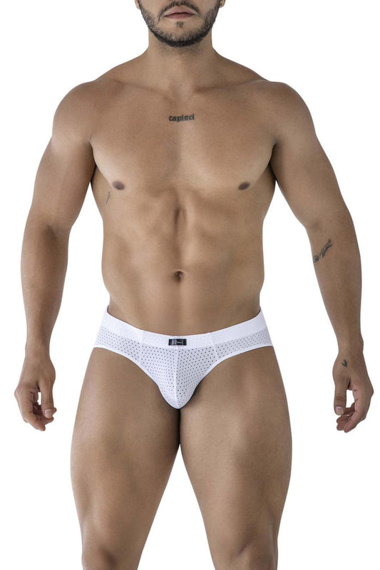 Xtremen 91213B white microfiber briefs with a subtle perforated mesh pattern and branded waistband