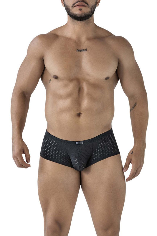 Xtremen 91216b black microfiber trunks with a sleek form-fitting design and subtle branded waistband mesh briefs