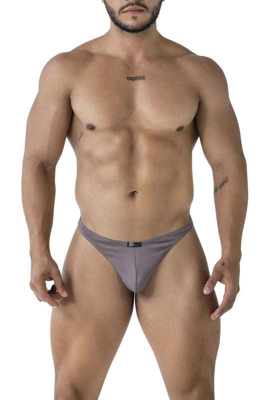 Xtremen 91223 microfiber thongs in gray with a subtle textured design and gray patterned men’s briefs shown from the back