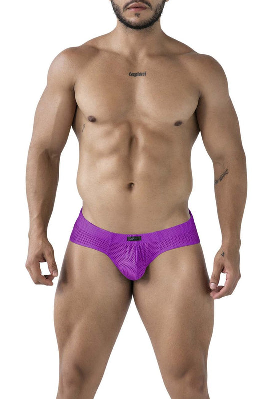 Vibrant purple xtremen 91227 microfiber briefs with a sleek form fitting mesh design for comfortable wear